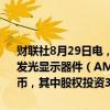 财联社8月29日电，维信诺公告，拟投资合肥第8.6代柔性有源矩阵有机发光显示器件（AMOLED）生产线项目，项目总投资额为550亿元人民币，其中股权投资330亿
