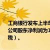 工商银行发布上半年业绩，实现净利润为1,712.96亿元，其中归属于母公司股东净利润为1,704.67亿元，按照每10股派息人民币1.434元（含税）。