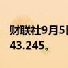 财联社9月5日电，美元兑日元下跌0.33%至143.245。