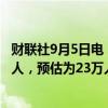 财联社9月5日电，美国上周首次申领失业救济人数为22.7万人，预估为23万人，前值为23.1万人。
