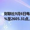 财联社9月6日电，日本股市早盘收盘，日本东证指数跌0.6%至2605.31点。