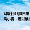 财联社9月5日电，埃及通用商品供应总局（GASC）招标采购小麦，足以维持未来5.8个月的供应。