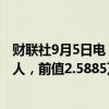 财联社9月5日电，美国8月挑战者企业裁员人数为7.5891万人，前值2.5885万人。