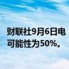 财联社9月6日电，交易员们认为美联储本月降息50个基点的可能性为50%。