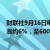 财联社9月16日电，高盛预计标普500指数未来12个月将上涨约6%，至6000点。