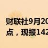 财联社9月20日电，美元兑日元短线冲高逾80点，现报142.37。