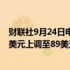 财联社9月24日电，Truist Securities将沃尔玛目标价从76美元上调至89美元。