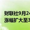 财联社9月24日电，铁矿石期货主力合约日内涨幅扩大至3%。