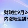 财联社9月24日电，富时中国A50指数期货日内涨幅达到5%。