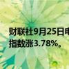 财联社9月25日电，香港恒生指数开盘涨3.12%。恒生科技指数涨3.78%。