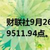 财联社9月26日电，香港恒生指数上涨2%至19511.94点。