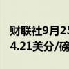财联社9月25日电，CBOT豆油涨超2%，报44.21美分/磅。