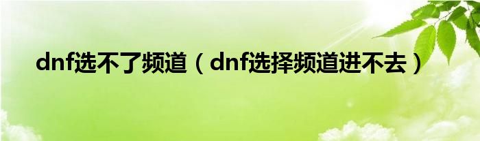 为什么dnf选择频道就卡（dnf选择频道连接不上服务器）