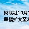 财联社10月1日电，美国股市延续跌势，纳指跌幅扩大至2%。