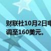 财联社10月2日电，摩根大通将富途控股目标价从88美元上调至160美元。