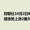 财联社10月2日电，受中东紧张局势影响，美国原油期货延续涨势上涨2美元至每桶71.83美元。