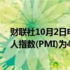财联社10月2日电，韩国9月IHS MARKIT制造业采购经理人指数(PMI)为48.3，前月为51.9。