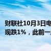 财联社10月3日电，富时中国A50指数期货转跌后扩大跌幅，现跌1%，此前一度涨超2.6%。该指数昨日大涨7.5%。