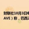 财联社10月3日电，据巴西全国汽车经销商协会（FENABRAVE）称，巴西2024年汽车销量预计将同比增长15.1%。