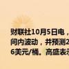 财联社10月5日电，高盛预计布伦特原油的交易价格将在70至85美元区间内波动，并预测2024年第四季度均价为77美元/桶，2025年均价为76美元/桶。高盛表示