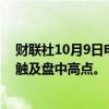 财联社10月9日电，斯托克欧洲600指数扩大涨幅至0.5%，触及盘中高点。