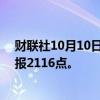 财联社10月10日电，集运欧线主力合约日内涨超12%，现报2116点。