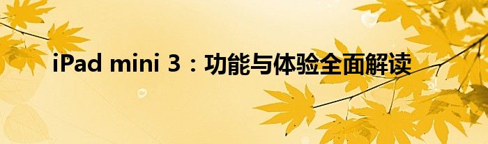 ipad mini3性能怎么样（ipad mini 3怎么样）