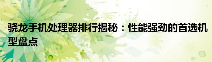 vivo x200pro mini骁龙处理器（骁龙手机处理器型号排名）