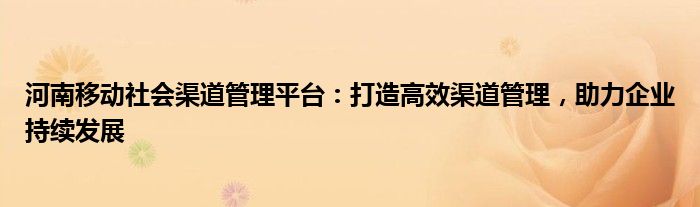 河南移动社会渠道管理平台：打造高效渠道管理，助力企业持续发展